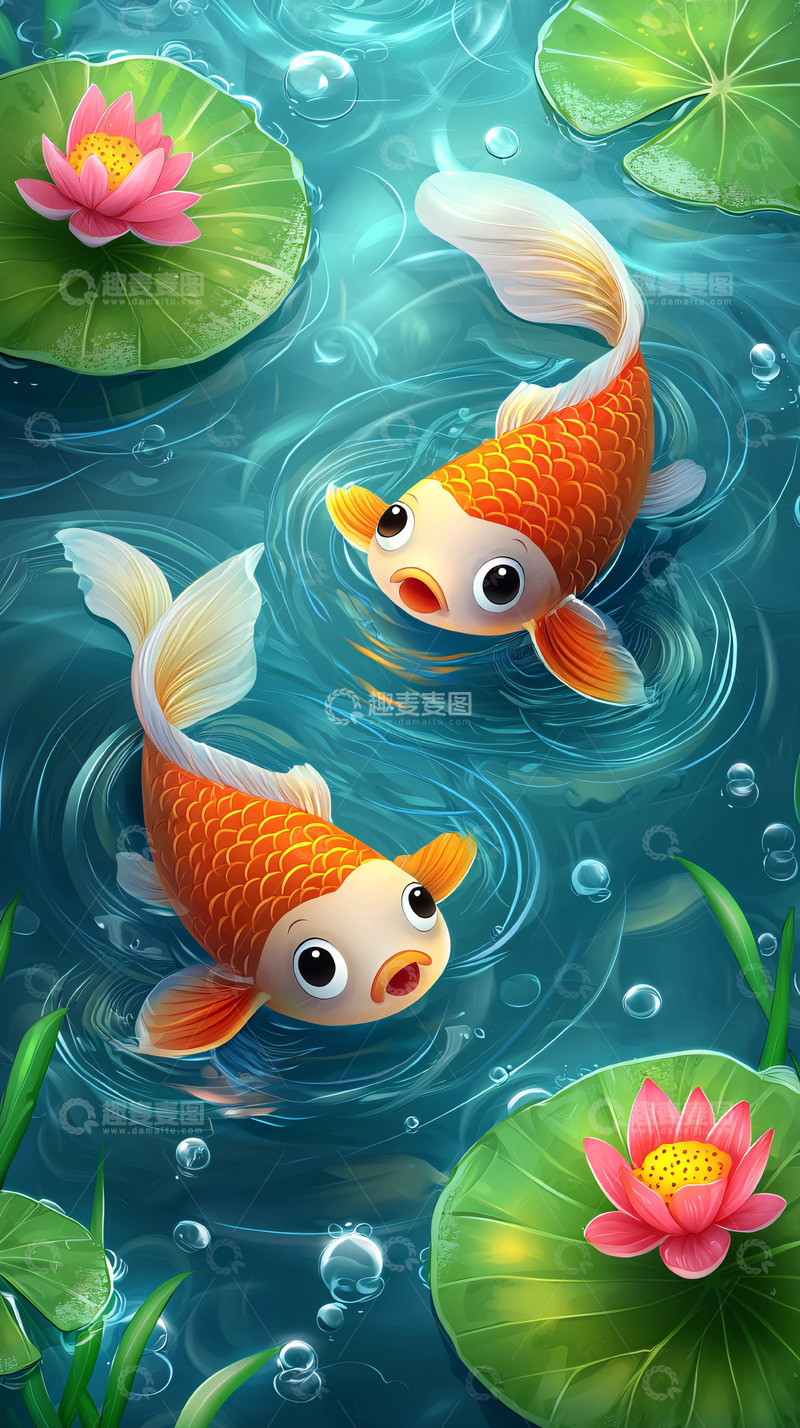 高清大图下载【趣麦麦图】卡通金鱼