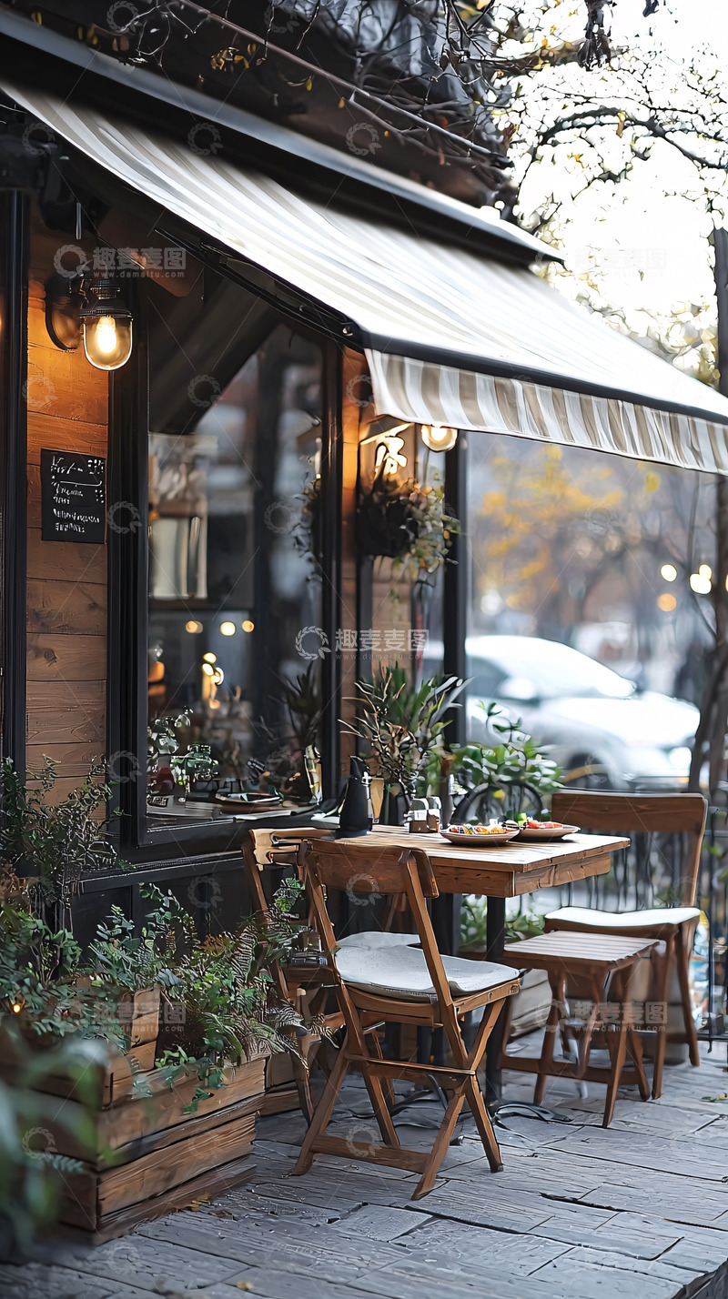 高清大图下载【趣麦麦图】秋日午后街边咖啡馆