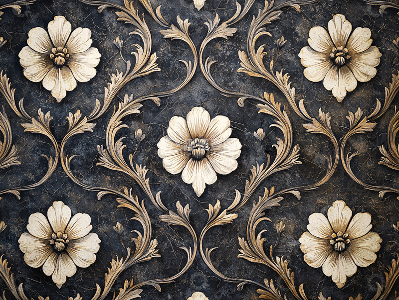 高清大图下载【趣麦麦图】花卉和叶片组成的精美图案