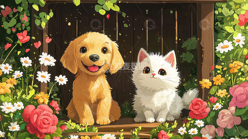 高清大图下载【趣麦麦图】狗狗猫咪花朵