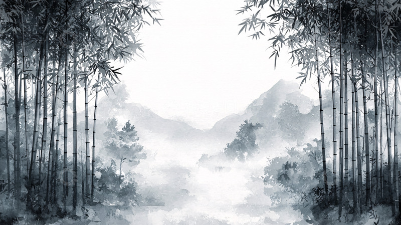 高清大图下载【趣麦麦图】水墨画竹林