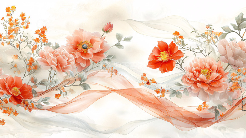 高清大图下载【趣麦麦图】轻奢水墨写意花卉壁纸