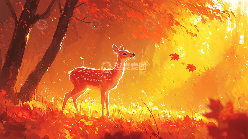 高清大图下载【趣麦麦图】秋日森林里的小鹿
