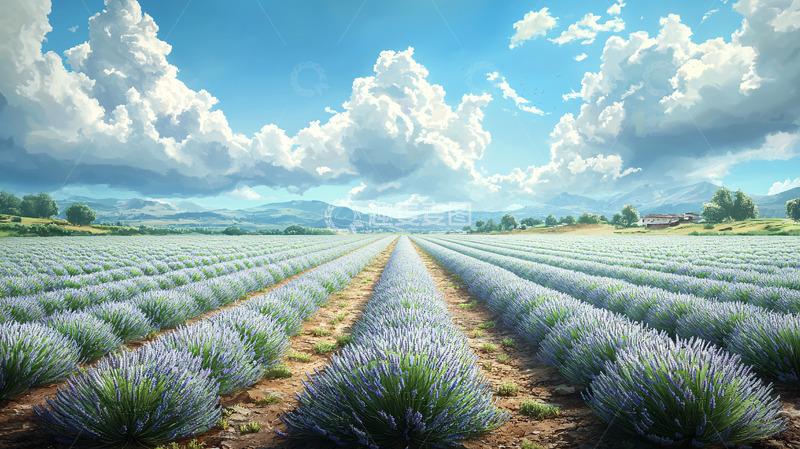 高清大图下载【趣麦麦图】-阳光普照下的薰衣草田