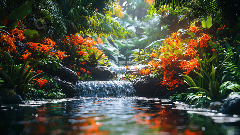 高清大图下载【趣麦麦图】热带雨林溪流瀑布
