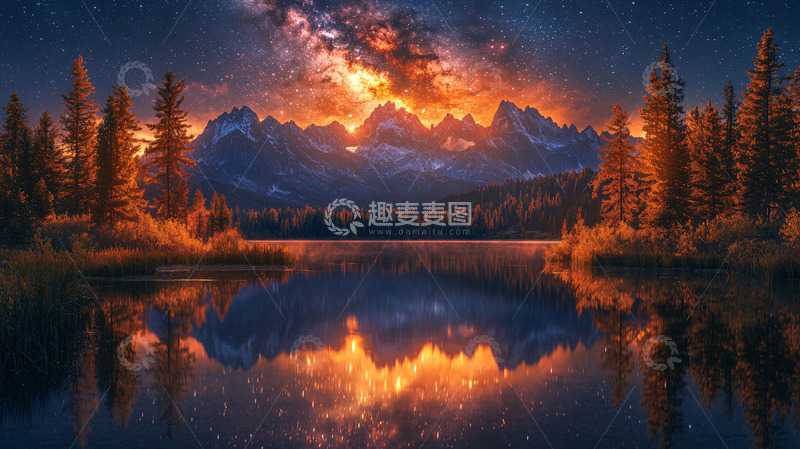 高清大图下载【趣麦麦图】极光倒影山峰湖泊