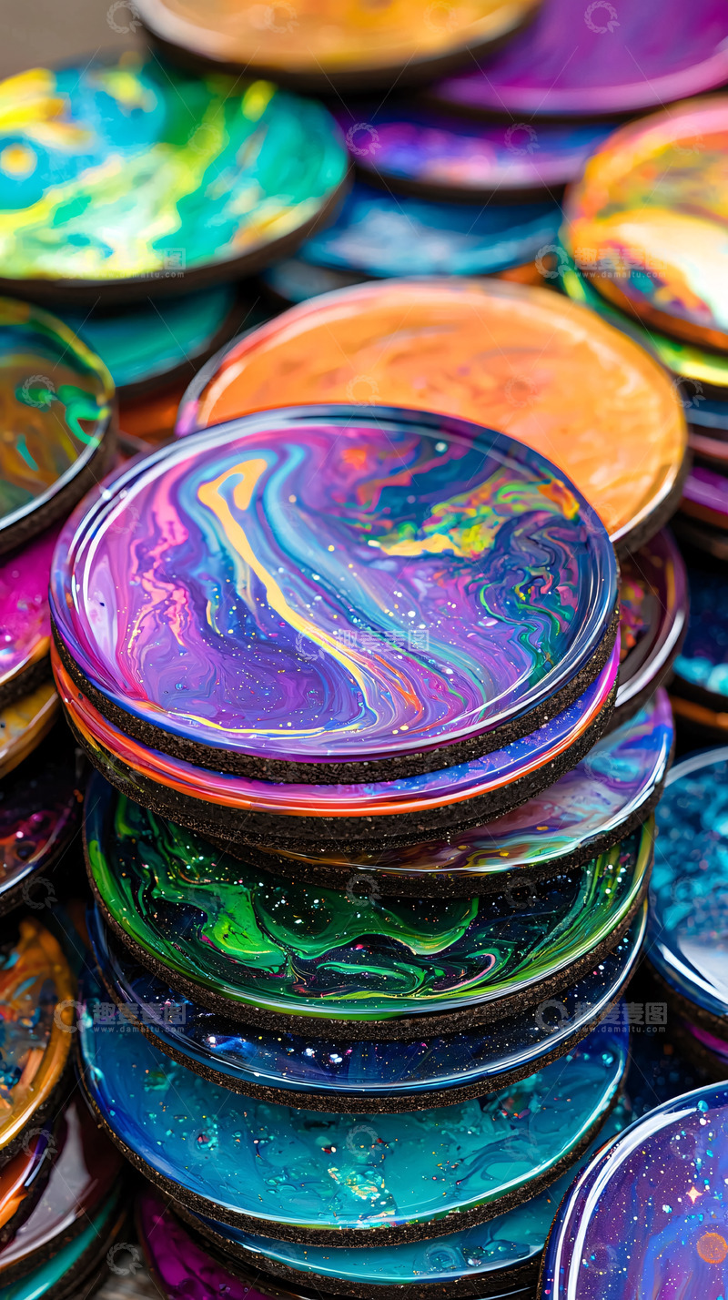 高清大图下载【趣麦麦图】堆叠的彩色树脂杯垫