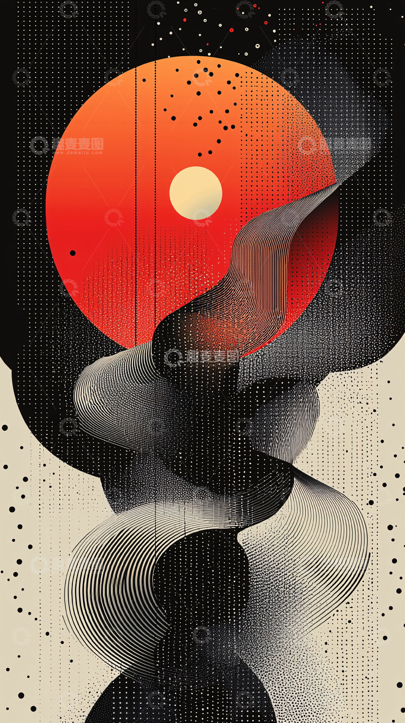 高清大图下载【趣麦麦图】红色圆与灰色曲线