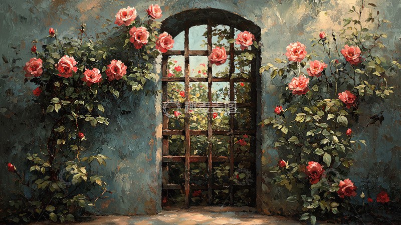 高清大图下载【趣麦麦图】蔷薇爬墙老门