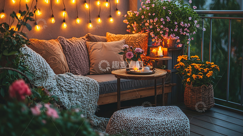 高清大图下载【趣麦麦图】-温馨浪漫阳台夜景