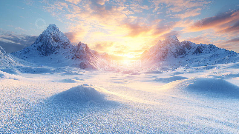 高清大图下载【趣麦麦图】雪山日落