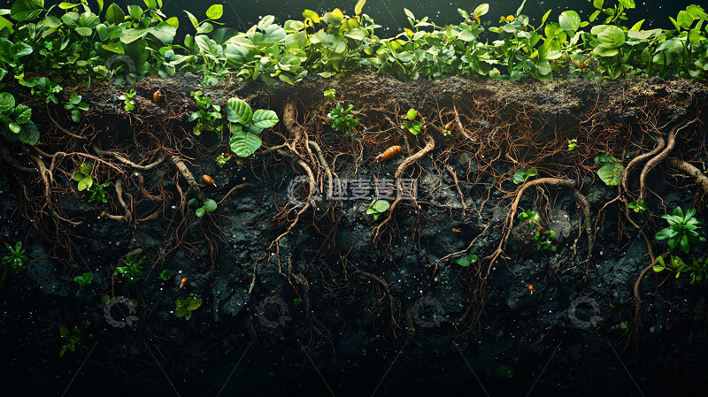 高清大图下载【趣麦麦图】植物根系土壤剖面图