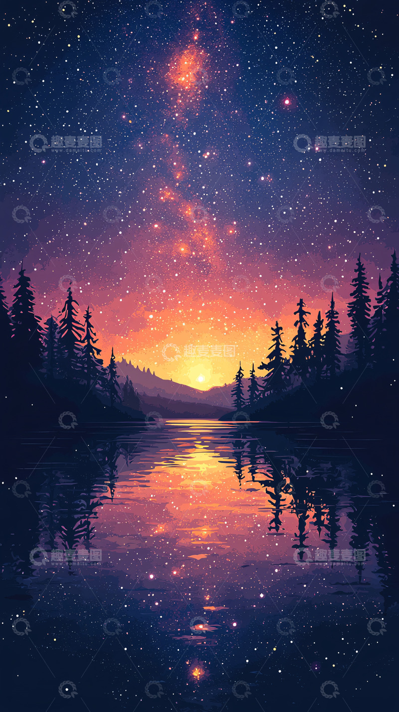 高清大图下载【趣麦麦图】星空倒影