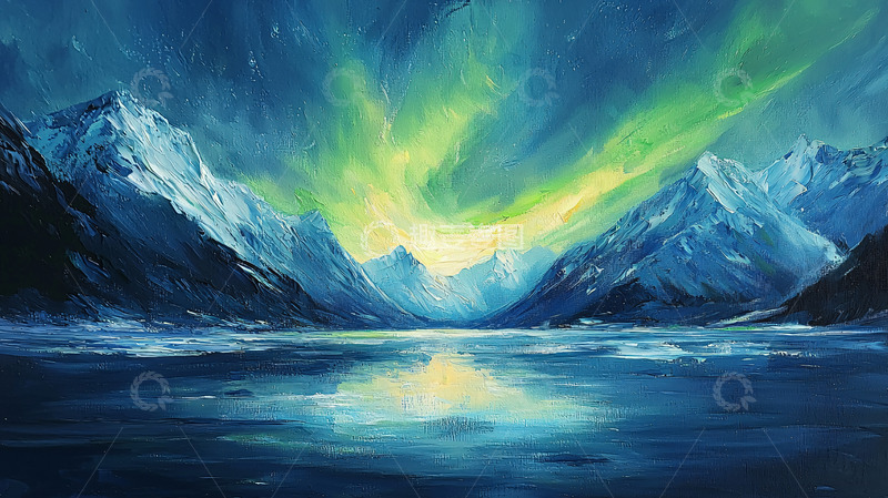高清大图下载【趣麦麦图】湖面山脉极光辉映