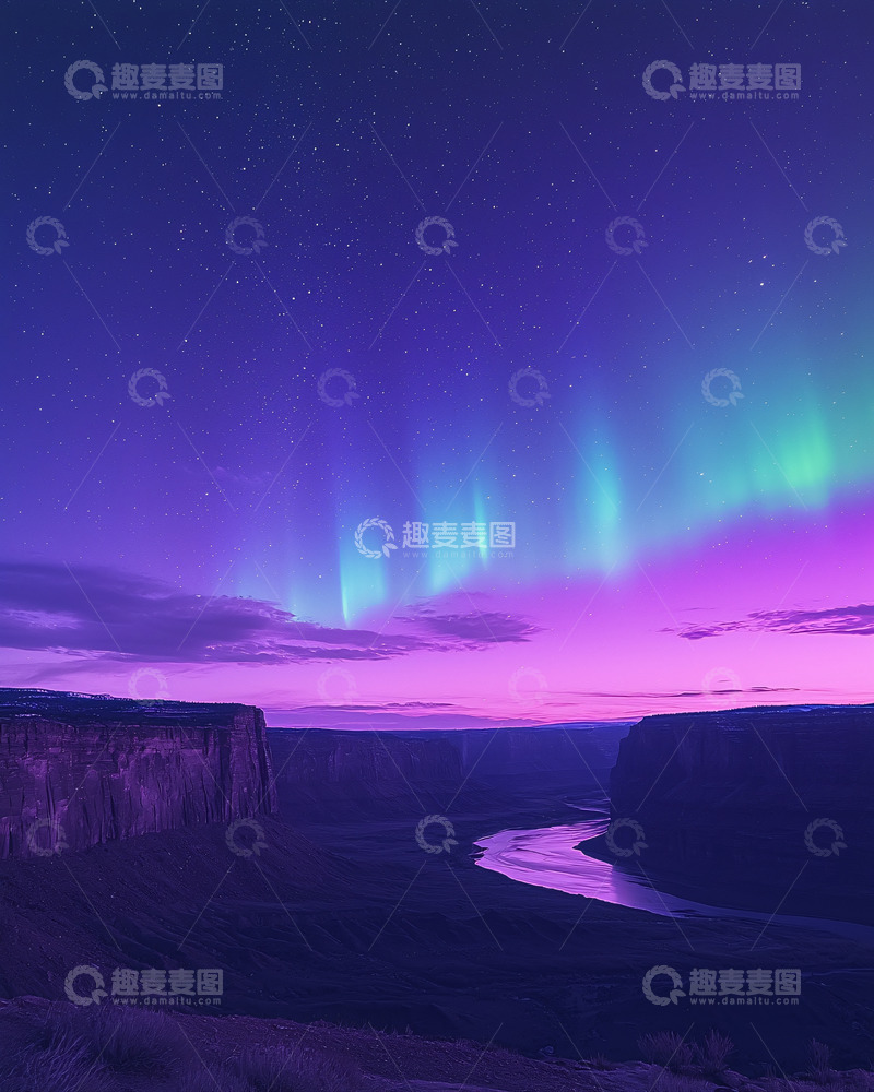 高清大图下载【趣麦麦图】极光下的峡谷夜景