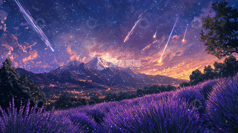 高清大图下载【趣麦麦图】星空下的薰衣草田