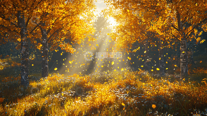 高清大图下载【趣麦麦图】秋日森林阳光洒照