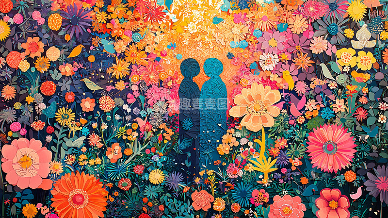 高清大图下载【趣麦麦图】色彩斑斓的花园恋人