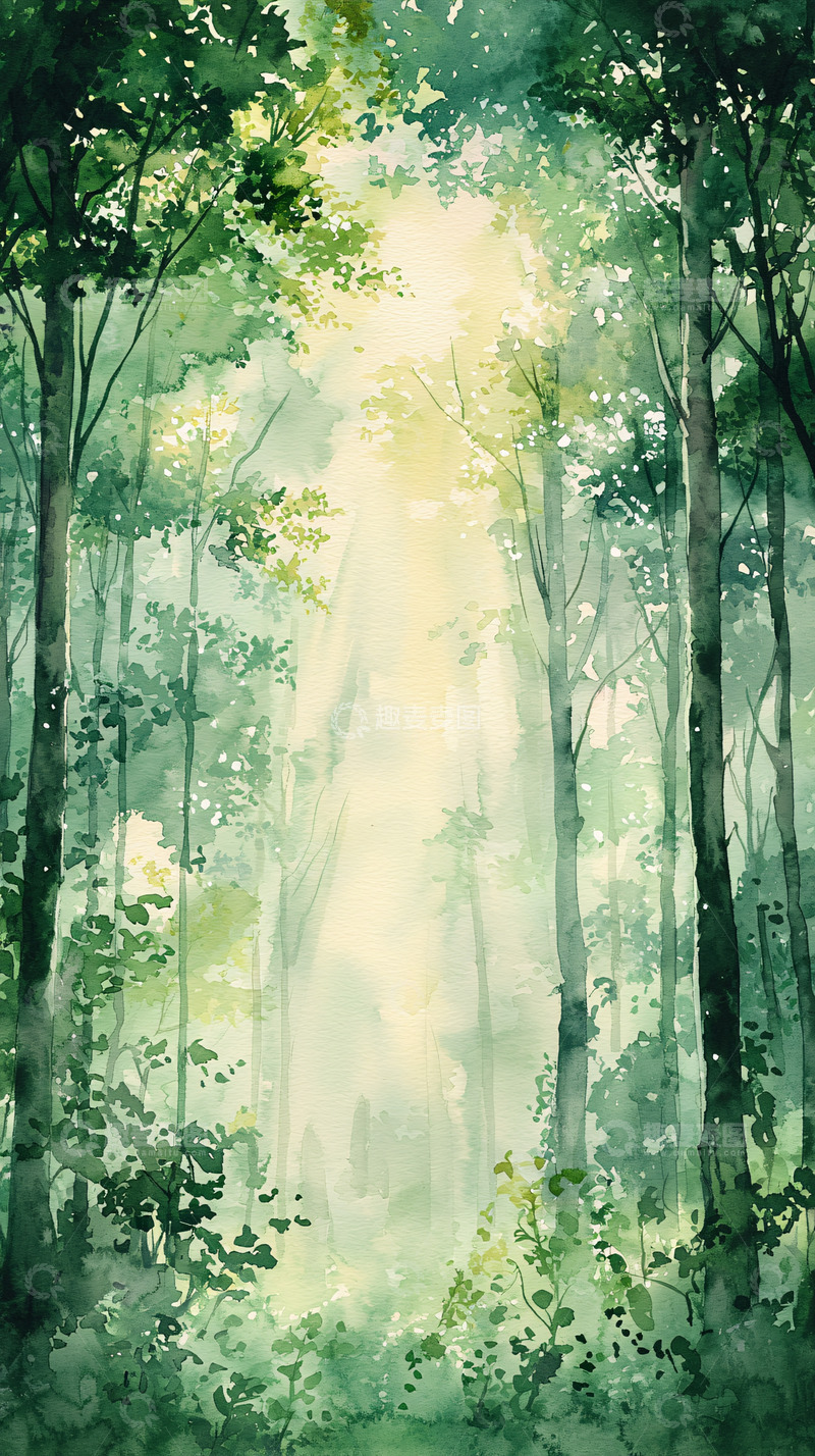 高清大图下载【趣麦麦图】水彩森林小路