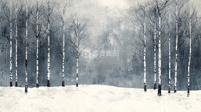 高清大图下载【趣麦麦图】冬季桦树林