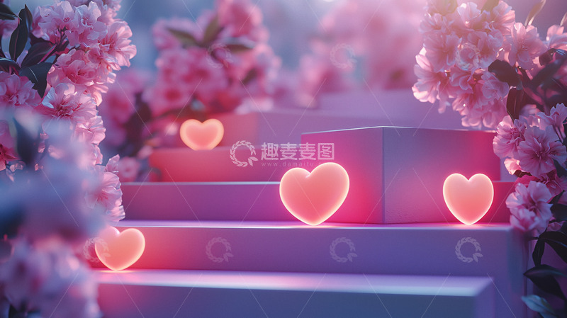 高清大图下载【趣麦麦图】粉色樱花阶梯爱心