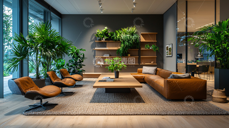 高清大图下载【趣麦麦图】绿色植物环绕的现代客厅