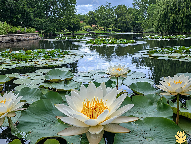 高清大图下载【趣麦麦图】宁静祥和的睡莲池塘