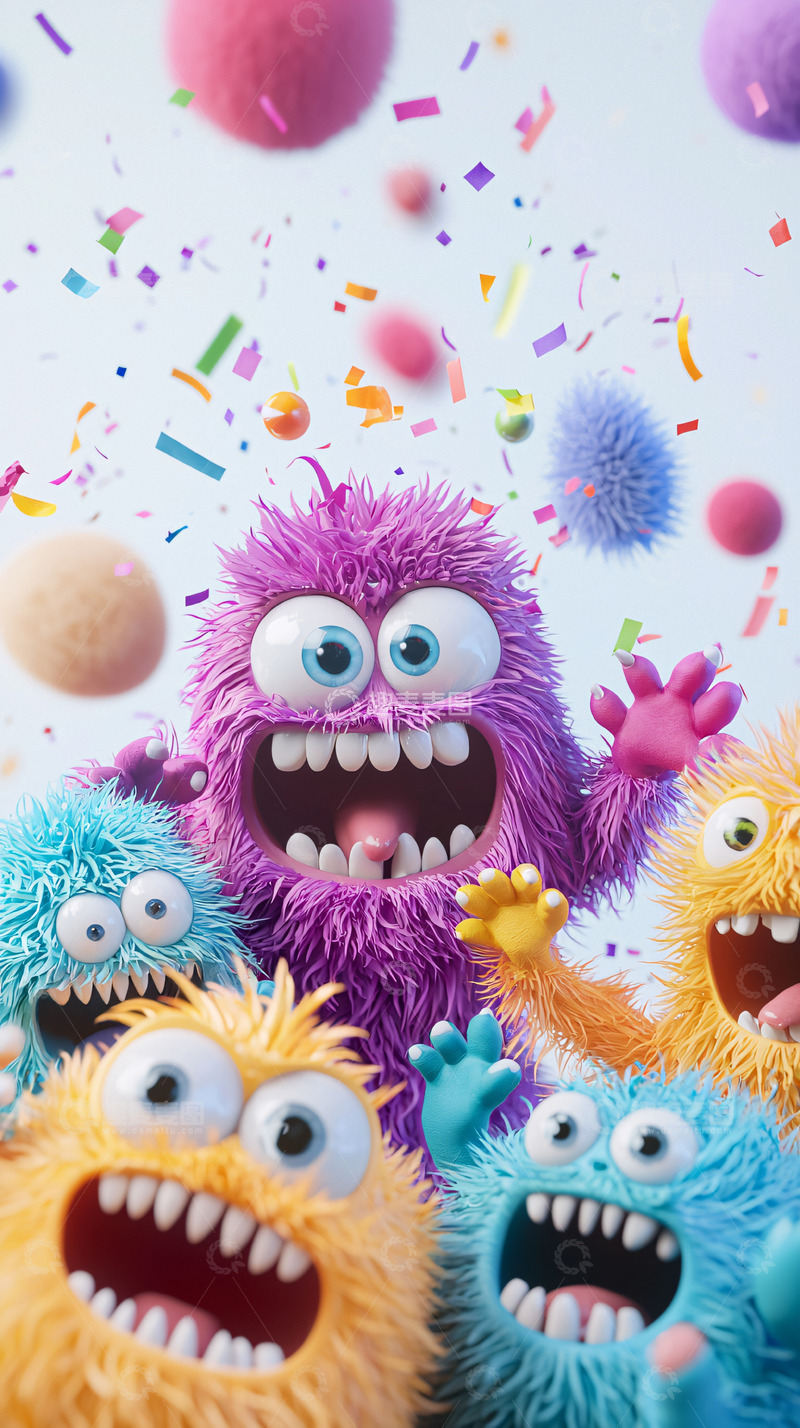 高清大图下载【趣麦麦图】毛绒绒的怪物们欢庆派对