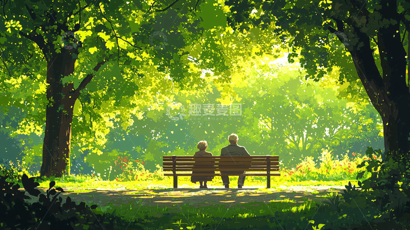 高清大图下载【趣麦麦图】公园长椅上的老年夫妇