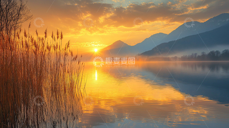 高清大图下载【趣麦麦图】日出湖光山色