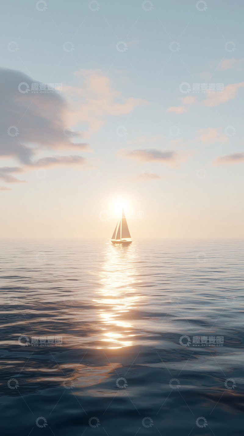 高清大图下载【趣麦麦图】日落帆船大海高清壁纸