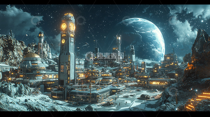 高清大图下载【趣麦麦图】月球城市夜景