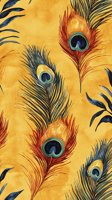 黄底孔雀羽毛水彩画