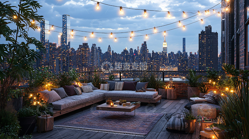 高清大图下载【趣麦麦图】夜景屋顶露台