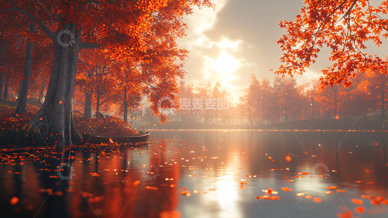高清大图下载【趣麦麦图】秋日红枫湖景