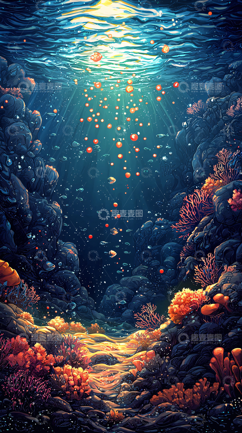 高清大图下载【趣麦麦图】深海发光生物场景