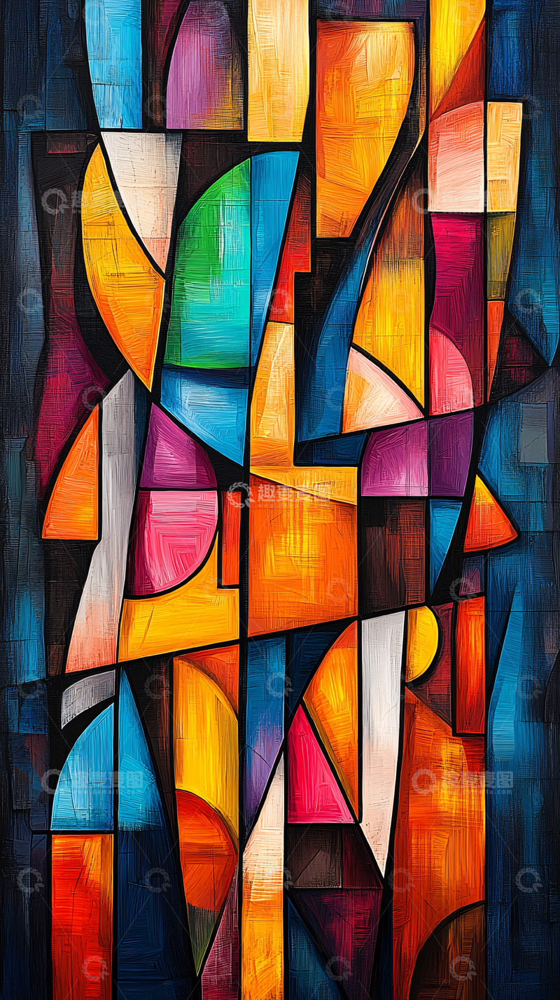 高清大图下载【趣麦麦图】抽象几何彩色油画