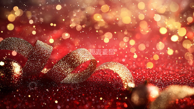 高清大图下载【趣麦麦图】红色背景金色丝带