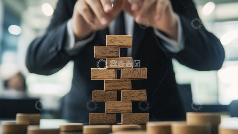 高清大图下载【趣麦麦图】商务人士堆叠木块
