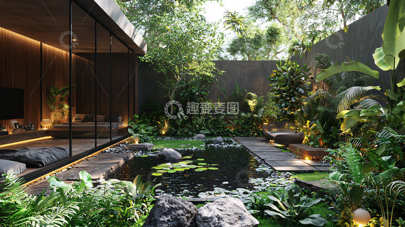高清大图下载【趣麦麦图】现代住宅与热带花园融合