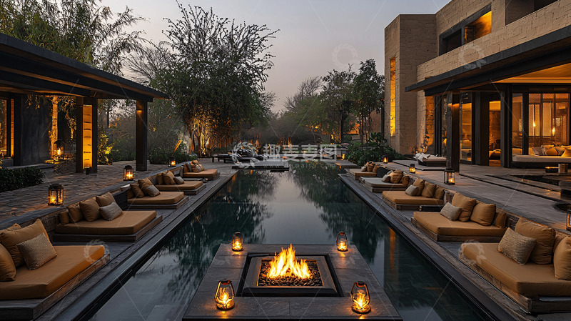 高清大图下载【趣麦麦图】沙漠度假酒店泳池夜景
