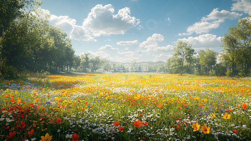 高清大图下载【趣麦麦图】阳光明媚的花海田园