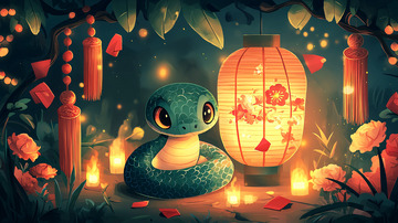 小蛇与灯笼的梦幻场景