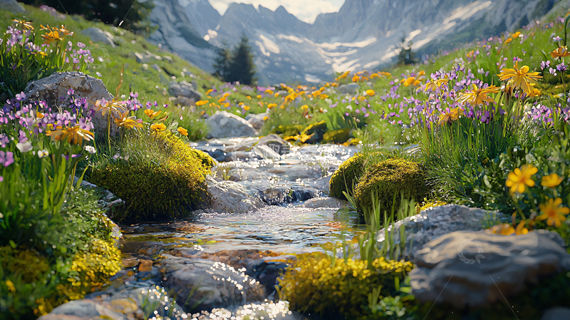 高清大图下载【趣麦麦图】高山流水花海