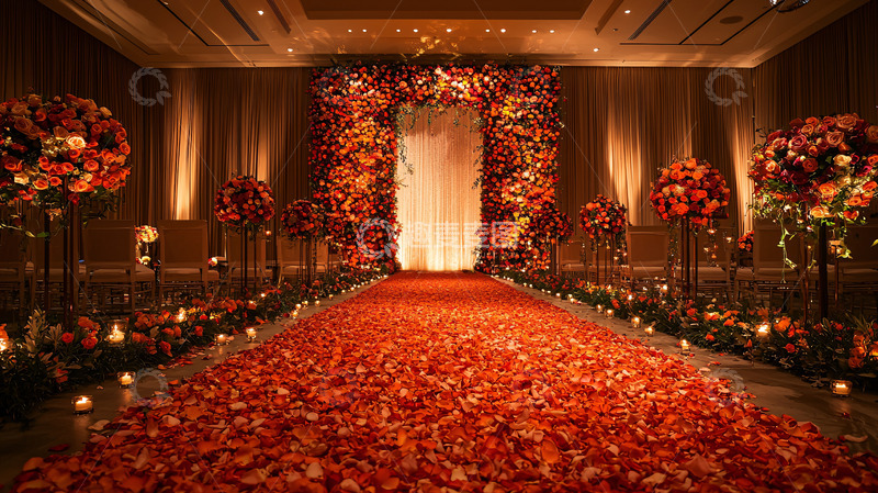 高清大图下载【趣麦麦图】红色花瓣铺满的婚礼殿堂