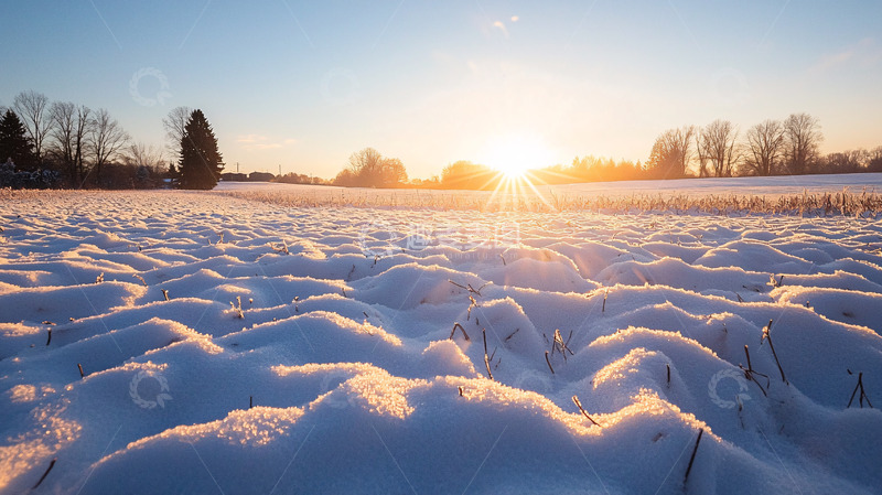 高清大图下载【趣麦麦图】冬季雪地日落