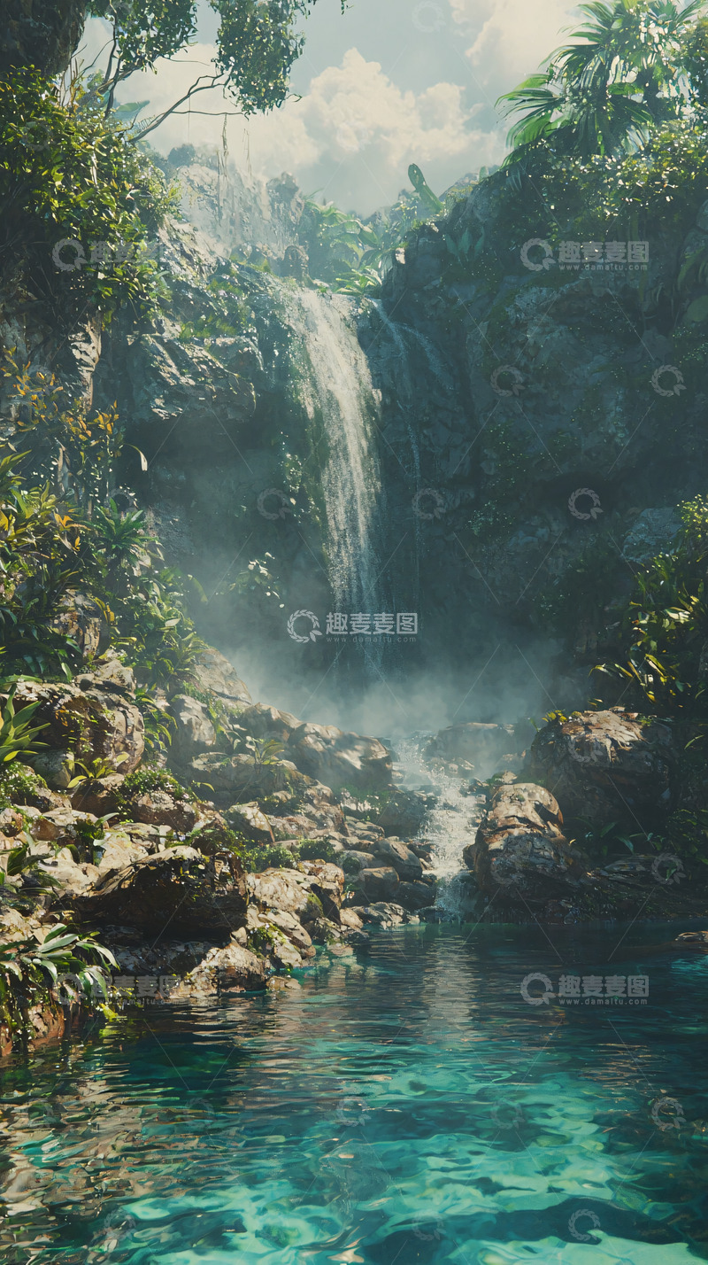 高清大图下载【趣麦麦图】热带雨林瀑布