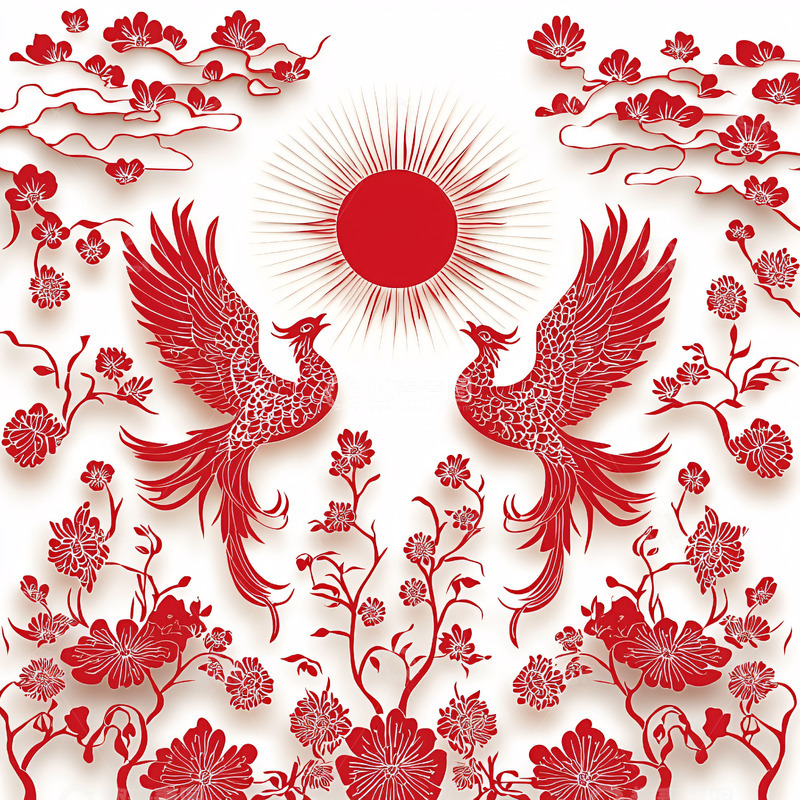 高清大图下载【趣麦麦图】红日祥云双凤