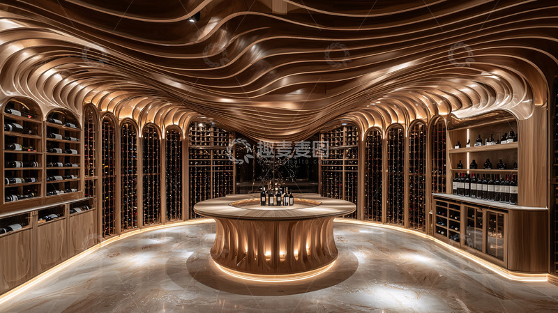 高清大图下载【趣麦麦图】流线型木质酒窖
