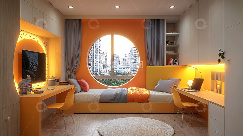 高清大图下载【趣麦麦图】圆形窗户儿童卧室